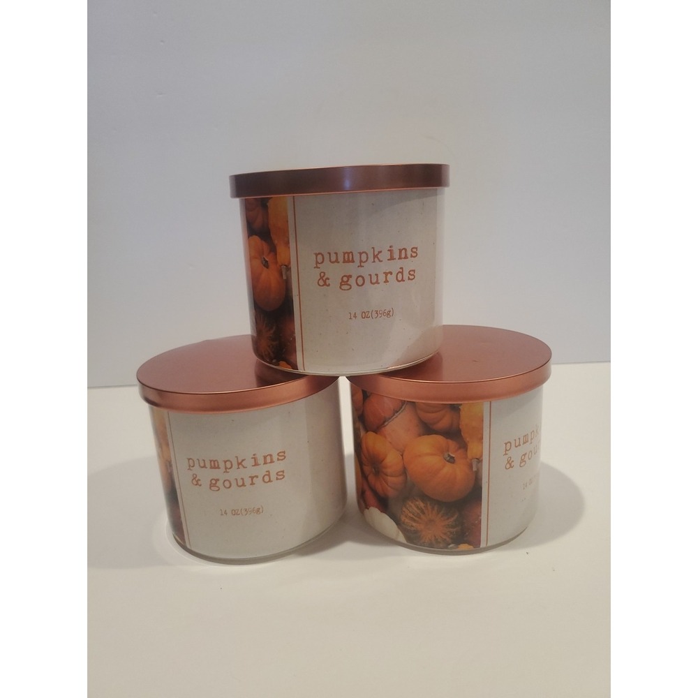 Pumpkins & Gourds Candle Lot of 3 Fall Autumn Decor 14 oz Each Copper Lid